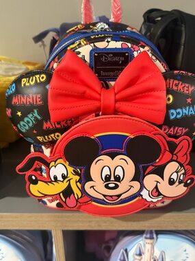 NWT Loungefly Kids Red & Black Disney Mickey & Friends Mini Backpack w Ears